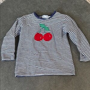 Little English Navy Blue Long Sleeve Tee with Cherry Appliqué